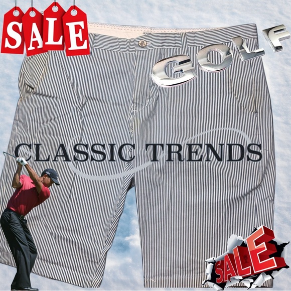 Classic Other - Brand New Men's Golf Pin-Striped Shorts - Navy blue & White